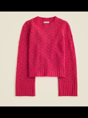 J.Crew Wide-sleeve pointelle crewneck sweater in merino wool - XXS Dark Begonia